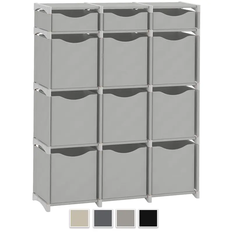 12-Cube Modular Shelf System – Diy Cubby Organizer Unit With Included Bins For Playrooms, Living Areas & Offices (Light Grey) 1