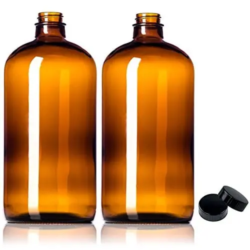 2-Pack 32Oz Amber Glass Growlers – Polycone Lids Ensure Airtight Seal For Fermentation, Kombucha, Or Travel 1