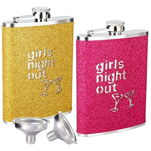 2-Pack Colorful Glitter Hip Flasks – 8 Oz 18/8 Stainless Steel Set With Funnel & Vibrant Coating 1