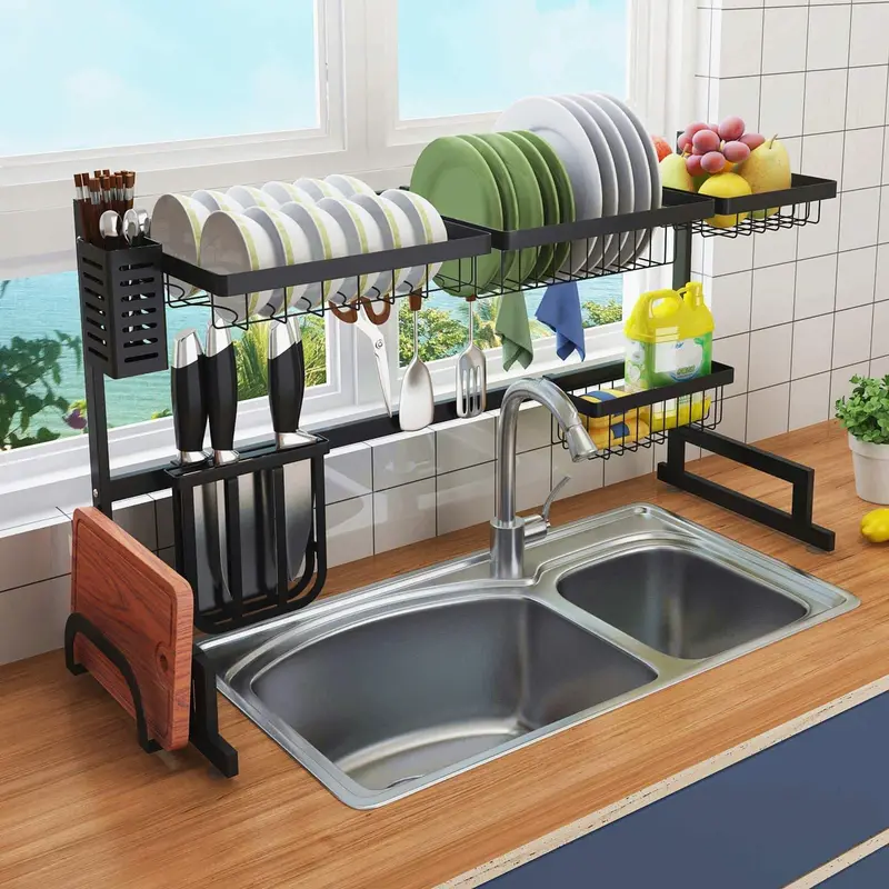 2-Tier Stainless Steel Over-The-Sink Dish Rack – Professional-Grade Drainer Shelf With Utensil Holder & Space-Saving Design 1