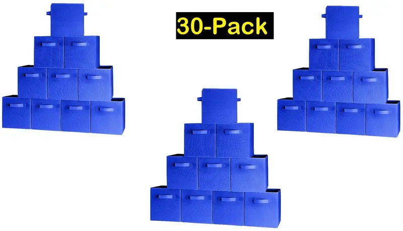 30-Pack Blue Collapsible Storage Cubes – Decorative Fabric Bins With Dual Handles For Closets, Toys, Linens & More – Lightweight & Stackable 1