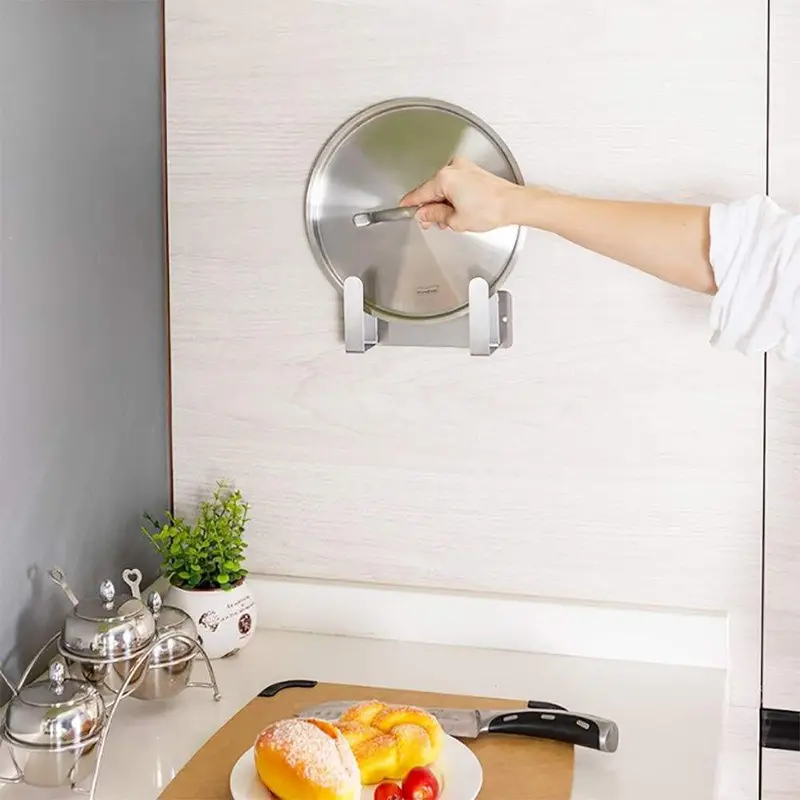 304 Stainless Steel Self-Adhesive Pan Lid Rack – 3M Wall-Mounted Lid & Utensil Holder For Compact Kitchens 1