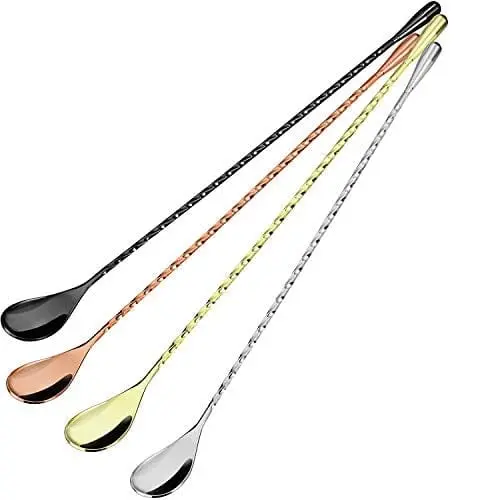 4-Piece Stainless Steel Cocktail Mixing Spoon Set – 12-Inch Spiral-Handle Stirrers In Assorted Metallic Finishes 1