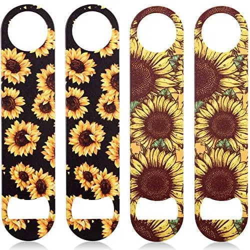 4-Piece Sunflower-Print Flat Bottle Opener Set – Stainless Steel Bar Keys For Home Or Commercial Use 1