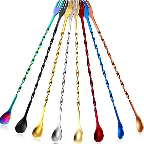 8-Color Spiral-Design Cocktail Stirring Spoons – 10-Inch Stainless Steel Set For Layering, Blending & Presentation 1