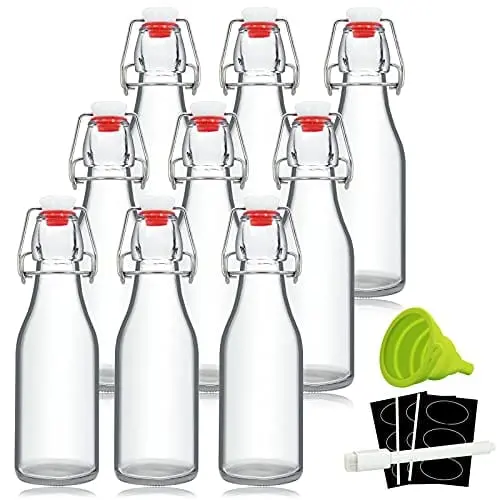 9-Pack 8 Oz Clear Swing-Top Glass Bottles – Airtight Flip-Cap Containers For Oils, Vinegars, Kombucha & Homemade Sodas 1