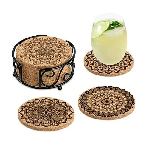 Absorbent Cork Drink Coasters With Stand – Thoughtful Housewarming Gift For New Homeowners 1
