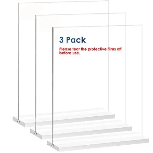 Acrylic Desktop Sign Holder – 3-Pack Vertical T-Shape Display Stand, Double-Sided, Adjustable For 8.5X11 And Other Sizes 1