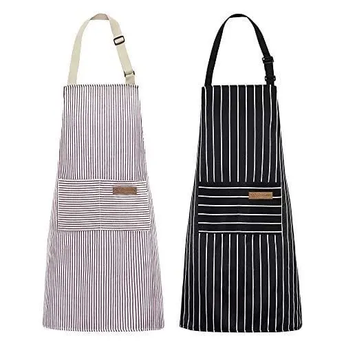 Adjustable Chef Apron Set – 2-Pack Soft Bib Aprons With Dual Pockets 1