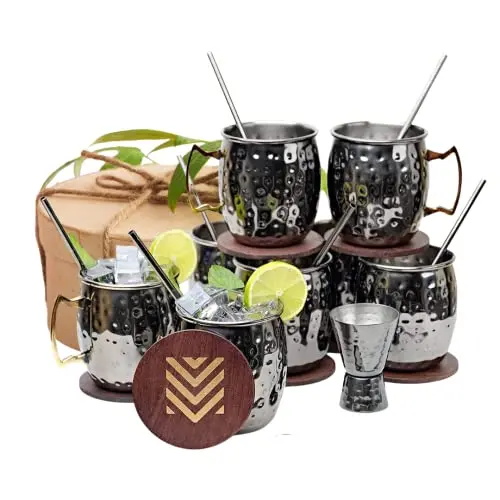 Advanced Mixology Black Moscow Mule Mug Gift Set – Gunmetal-Finished 18 Oz Mugs With Bar Tools (8-Piece) 1