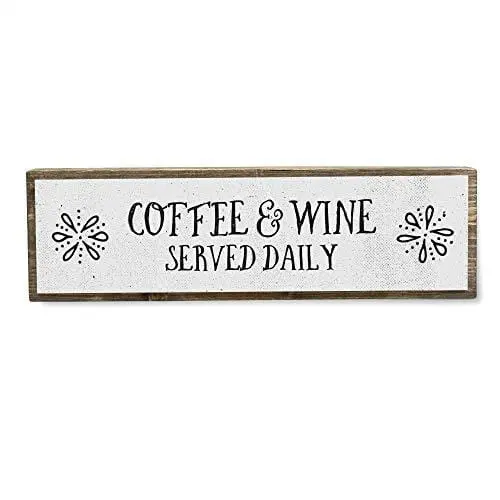 Anvevo Coffee & Wine Daily Metal Sign – Handcrafted Rustic Wall Art With Wood Accents For Farmhouse Decor 1