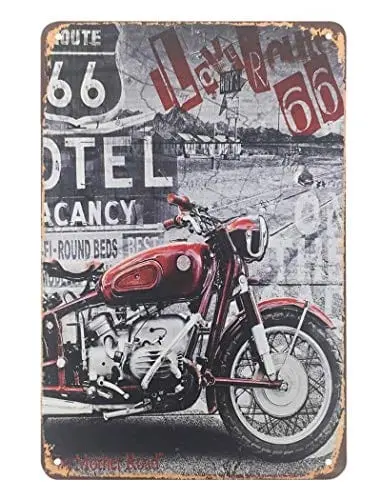 Aoyego Vintage Route 66 Motorcycle Tin Sign – 8×12 Inch Retro Metal Wall Decor For Bars, Cafés, And Garage Spaces 1