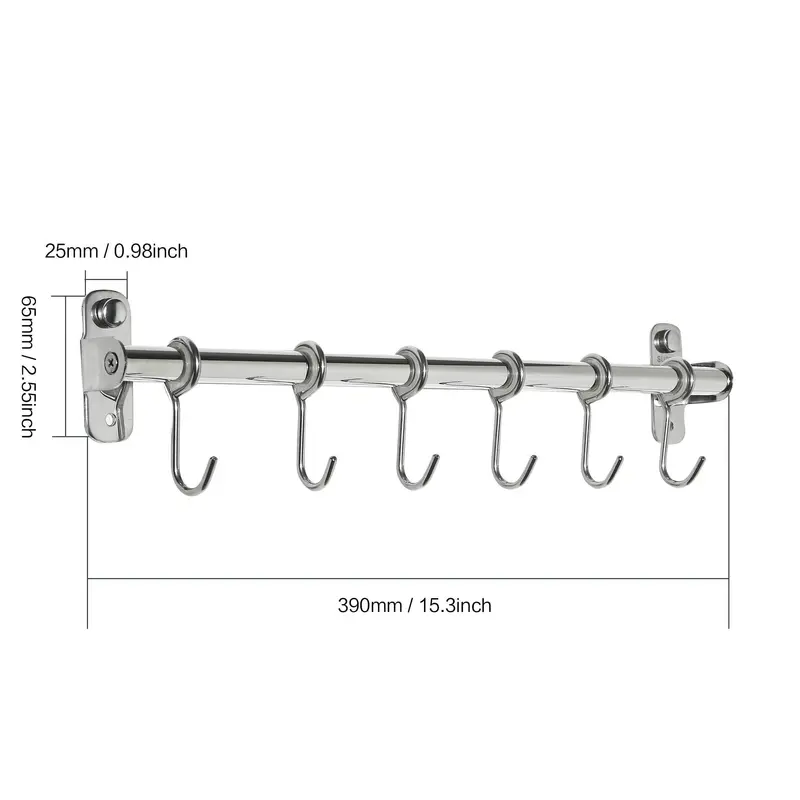 Baoef Sliding Stainless Steel Wall Rack – 12-Piece Removable S-Hook System For Pots, Spoons, Loofahs, And Robes 1