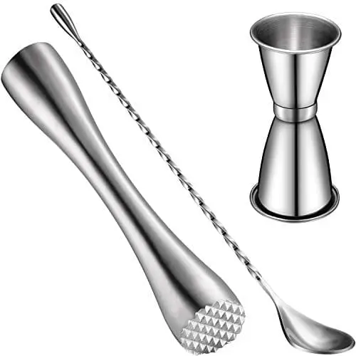 Boao Premium Cocktail Kit – Shaker, Muddler, Dual-Scale Jigger & Spiral Mixing Spoon In Brushed Stainless Steel 1