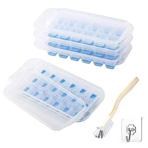 Cinmoo 4-Pack Flexible Silicone Ice Cube Trays – Spill-Resistant Lids, Bpa-Free, Stackable Design 1