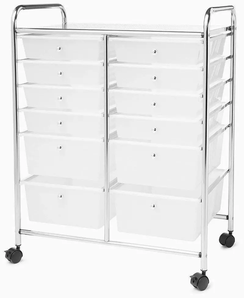 Clear Rolling Storage Cart – 12-Drawer Stainless Steel Organizer With Wheels For Crafts, Shoes & Office Supplies 1