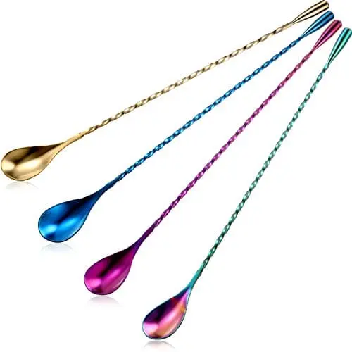 Colorful Spiral Bar Spoons – 12-Inch Stainless Steel Cocktail Stirring Spoons With Twisted Design (4-Piece Multicolor Set) 1
