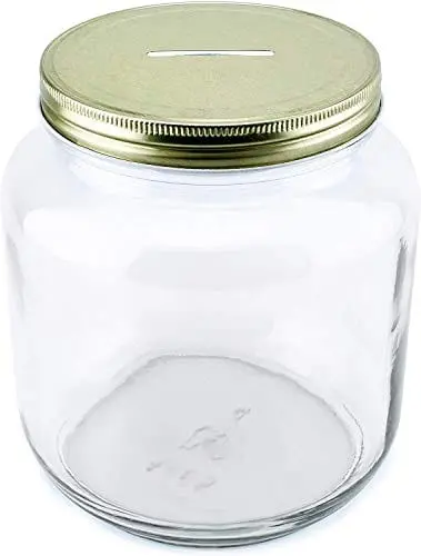 Cornucopia Half-Gallon Clear Glass Coin Bank – Elegant Gold-Slotted Piggy Bank For Home Or Office Savings 1