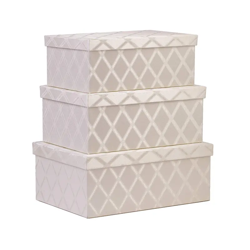 Decorative Fabric Toy Storage Set – 3-Piece Nesting Organizer Bins With Lids In Off-White Sizes 1