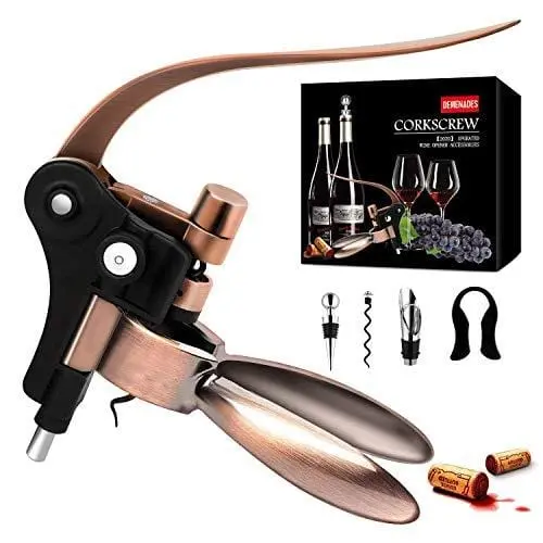 Demenades Upgraded Rabbit-Style Wine Opener Kit – Includes Foil Cutter, Stopper, Spare Spiral & Copper Finish 1