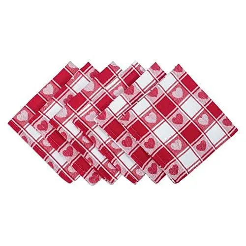 Dii Valentine’S Day Cotton Napkin Set – 6-Piece Checkered Heart Design, Machine Washable 1