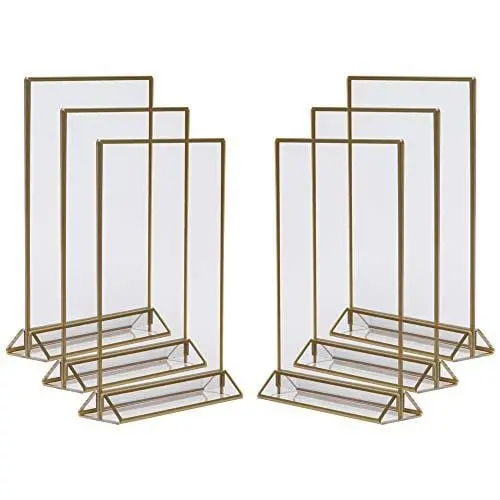 Double-Sided Gold Acrylic Table Number Holders – 6-Pack 8.5" X 11" Easel Frames For Weddings, Menus, And Photos 1