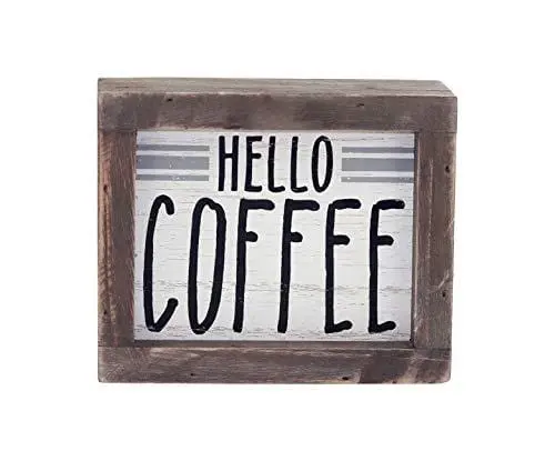 Farmhouse-Style Hello Coffee Tabletop Sign – Vintage Wood-Framed Freestanding Desk Or Counter Display For Cafés And Kitchens 1