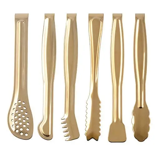 Hinmay 6-Pack Gold-Plated 6-Inch Serving Tongs – Stainless Steel Sugar & Ice Cube Grippers 1