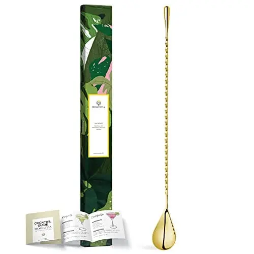 Homestia Gold-Tone Spiral Mixing Spoon – 12-Inch Stainless Steel Bar Spoon For Layering, Blending & Precision Stirring 1