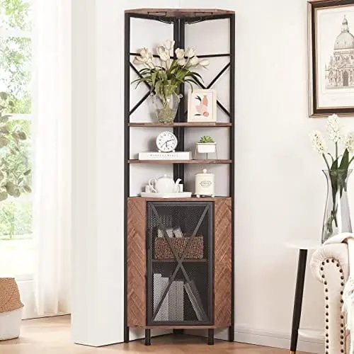 Homissue Brown 5-Tier Multipurpose Corner Cabinet: Wine Rack, Bar Storage & Display Stand For Small Spaces 1