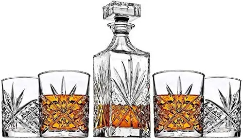 James Scott Irish-Cut Crystal Liquor Set – 24 Oz Decanter With Stopper + 4 X 11 Oz Whiskey Glasses In Elegant Gift Box 1