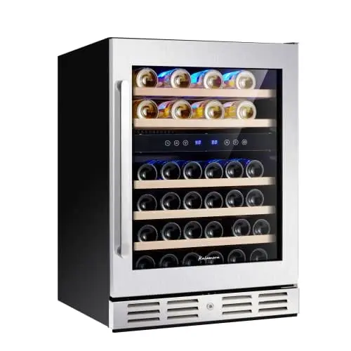 Kalamera 24-Inch Dual-Zone Wine Refrigerator – 46-Bottle Capacity, Triple-Layer Reversible Glass Door 1