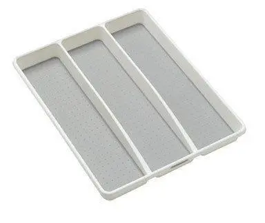 Madesmart Classic 3-Section Utensil Tray – White Non-Slip Kitchen Drawer Organizer With Soft-Grip Lining 1