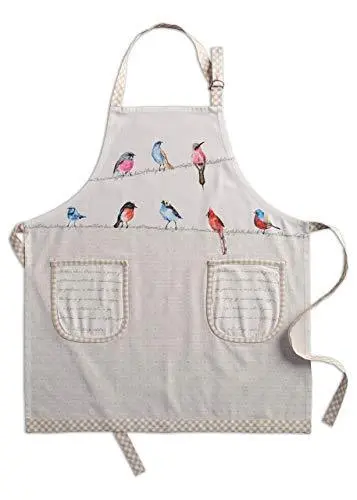 Maison D’Hermine Cotton Chef Apron – Birdies-On-Wire Design With Adjustable Neck, Two Pockets & Long Ties (27.5" X 31.5") 1