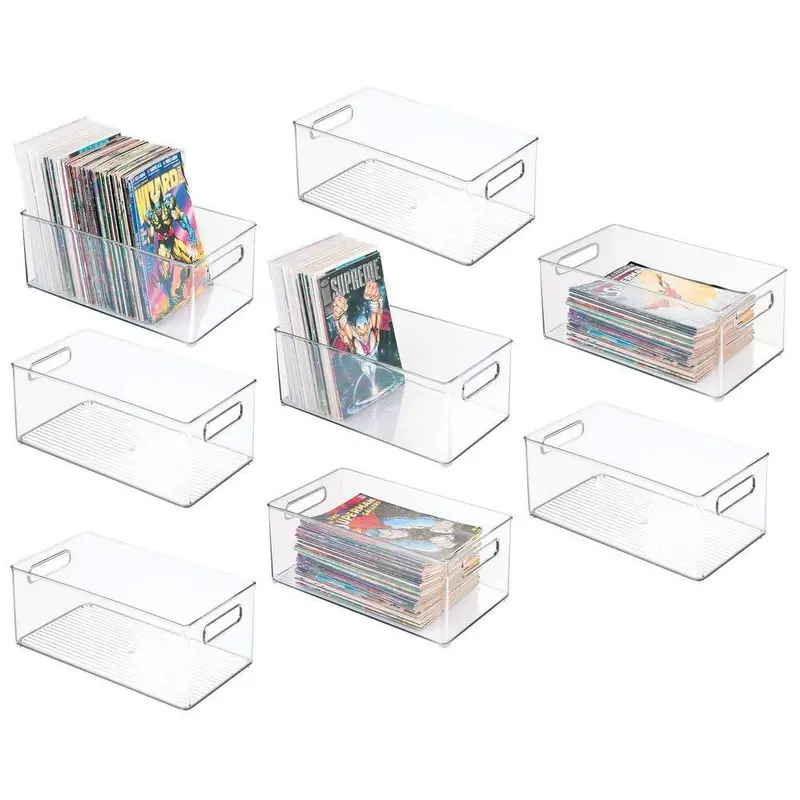 Mdesign Clear Plastic Media Storage Bin – Compact 14.5" Organizer For Dvds, Video Games, Headsets & Collectibles – 8-Pack, Shelf-Friendly 1