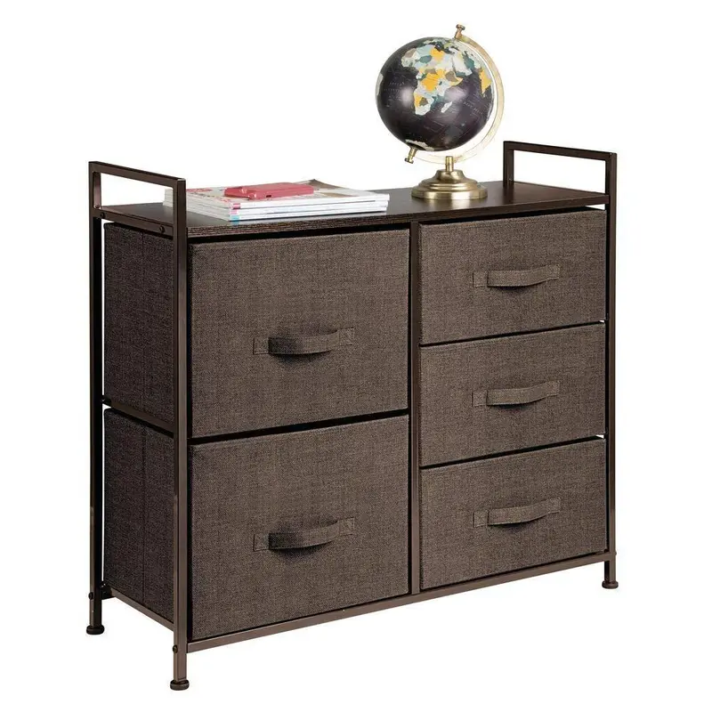 Mdesign Espresso Brown Dresser Tower – 5-Drawer Fabric Organizer With Sturdy Steel Frame & Wood-Grain Top For Bedroom Or Entryway 1