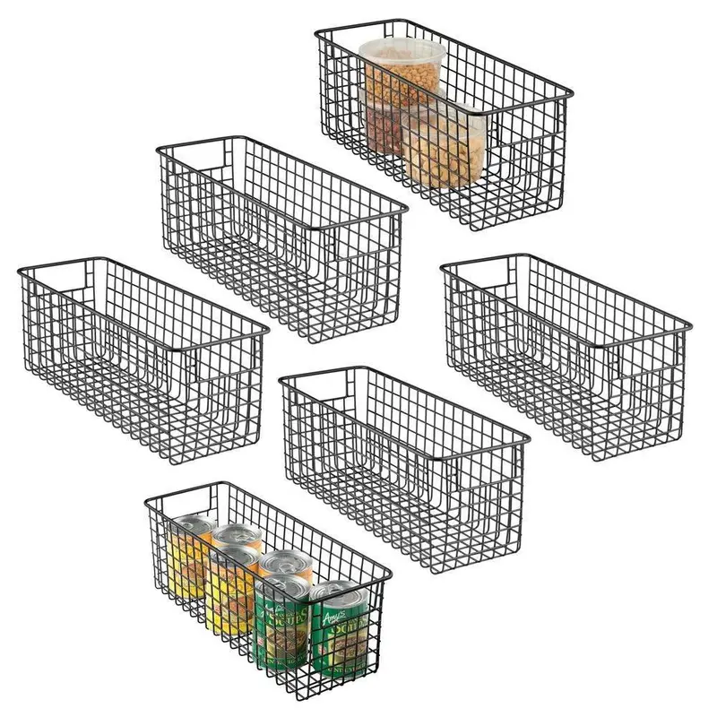 Mdesign Matte Black Wire Pantry Basket – Farmhouse-Style Storage Bin With Handles, 16" X 6" X 6", 6-Pack For Kitchen Or Utility Areas 1