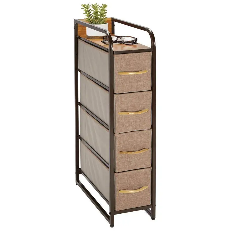 Mdesign Narrow Coffee-Tone Dresser Tower – Steel-Frame Vertical Storage Unit With Wood Top & Fabric Bins 1