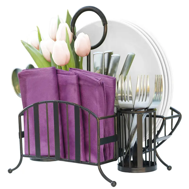 Mesa Delaware Antique Black Picnic Caddy – Portable Outdoor Serving And Storage Organizer 1