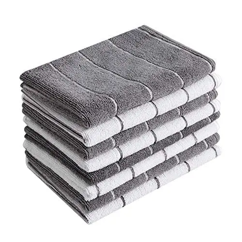 Microfiber Kitchen Towel Set – 8-Pack Absorbent, Soft Stripe Dish Towels (26 X 18 In, Grey & White) 1