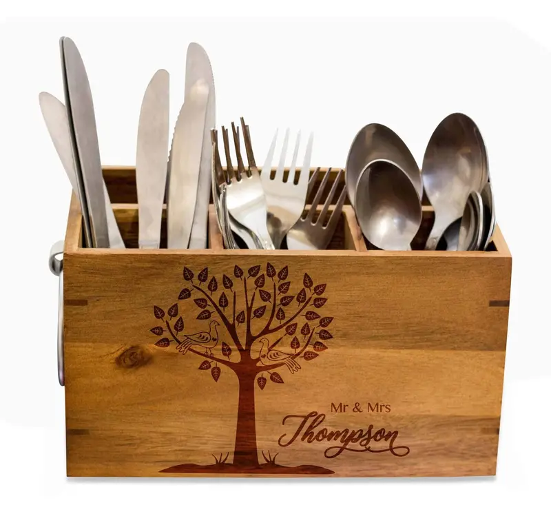 Personalized Wedding Silverware Caddy – Custom Picnic & Kitchen Tool Holder Gift 1