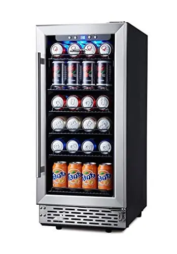 Phiestina 15-Inch Compact Beverage Cooler – 96-Can Glass-Door Fridge For Home Bars, Offices & Built-In Setups 1