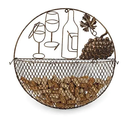 Picnic Plus Wall-Mounted Wine Rack – Metal Cork Caddy With Glass Hook Storage (19.5" D) 1