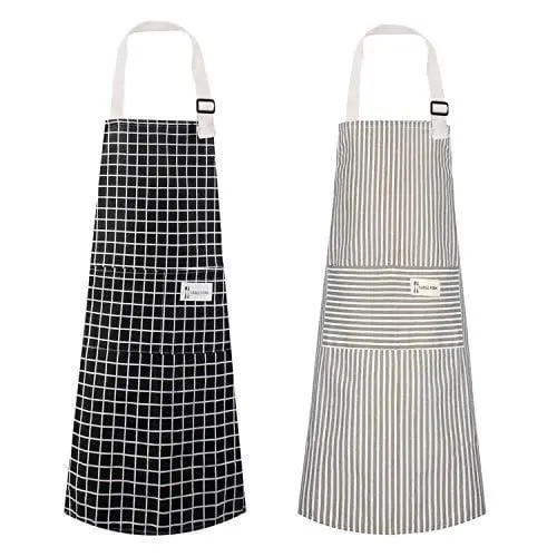 Polma 2-Pack Adjustable Cotton-Linen Bib Aprons With Dual Pockets – Unisex Kitchen Cooking Aprons For Men And Women 1