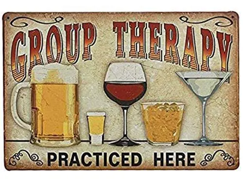 Uniquelover Retro 'Group Therapy Practiced Here' Bar Sign – Vintage-Style Metal Tin Decor, 12" X 8" 1