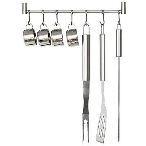 Urevised Stainless Steel Wall-Mounted Kitchen Rail Rack – Adjustable Utensil & Towel Hanging Organizer 1