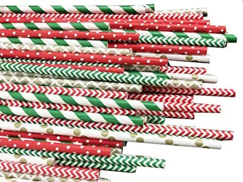 Vintage-Style Christmas Paper Straws – 150-Pack In Red, Green & Gold For Holiday Themed Events 1