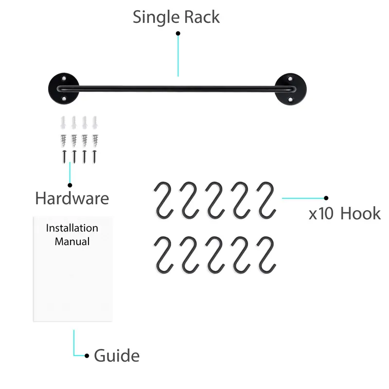 Wallniture 16-Inch Black Gourmet Rail Rack – Pot, Pan, And Lid Organizer With 10 Integrated Hooks 1