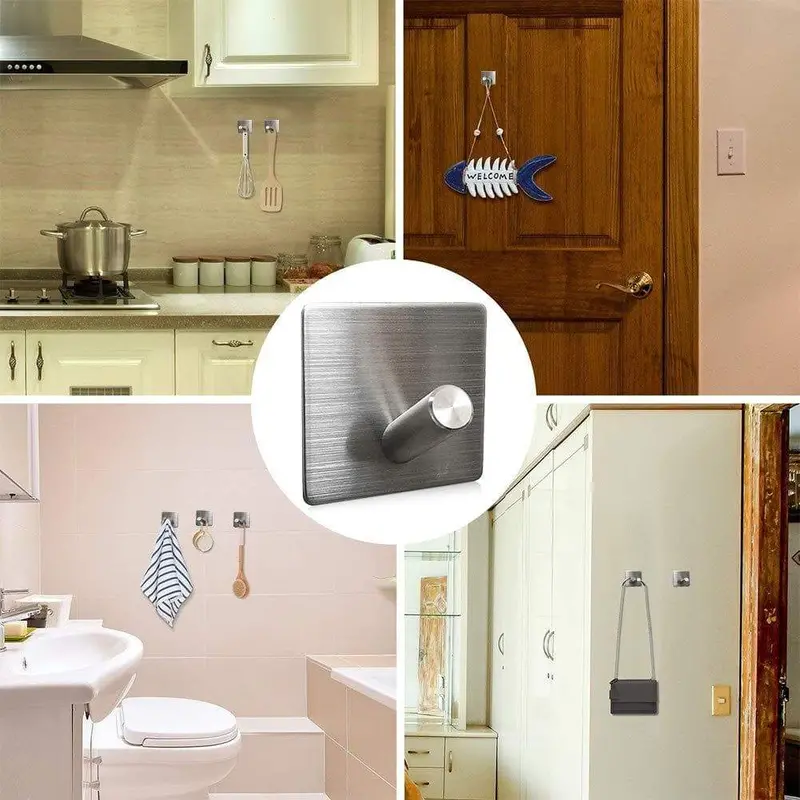 Waterproof 3M Adhesive Wall Hooks – 4-Pack Stainless Steel Mounts (6-Lb Capacity) For Keys, Towels, Coats, And Utensils 1