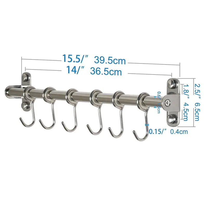 Webi Stainless Steel Sliding Hook Rail – Compact 6-Hook Version For Small Spaces, Ideal For Towels, Utensils & Loofahs (2-Pack) 1